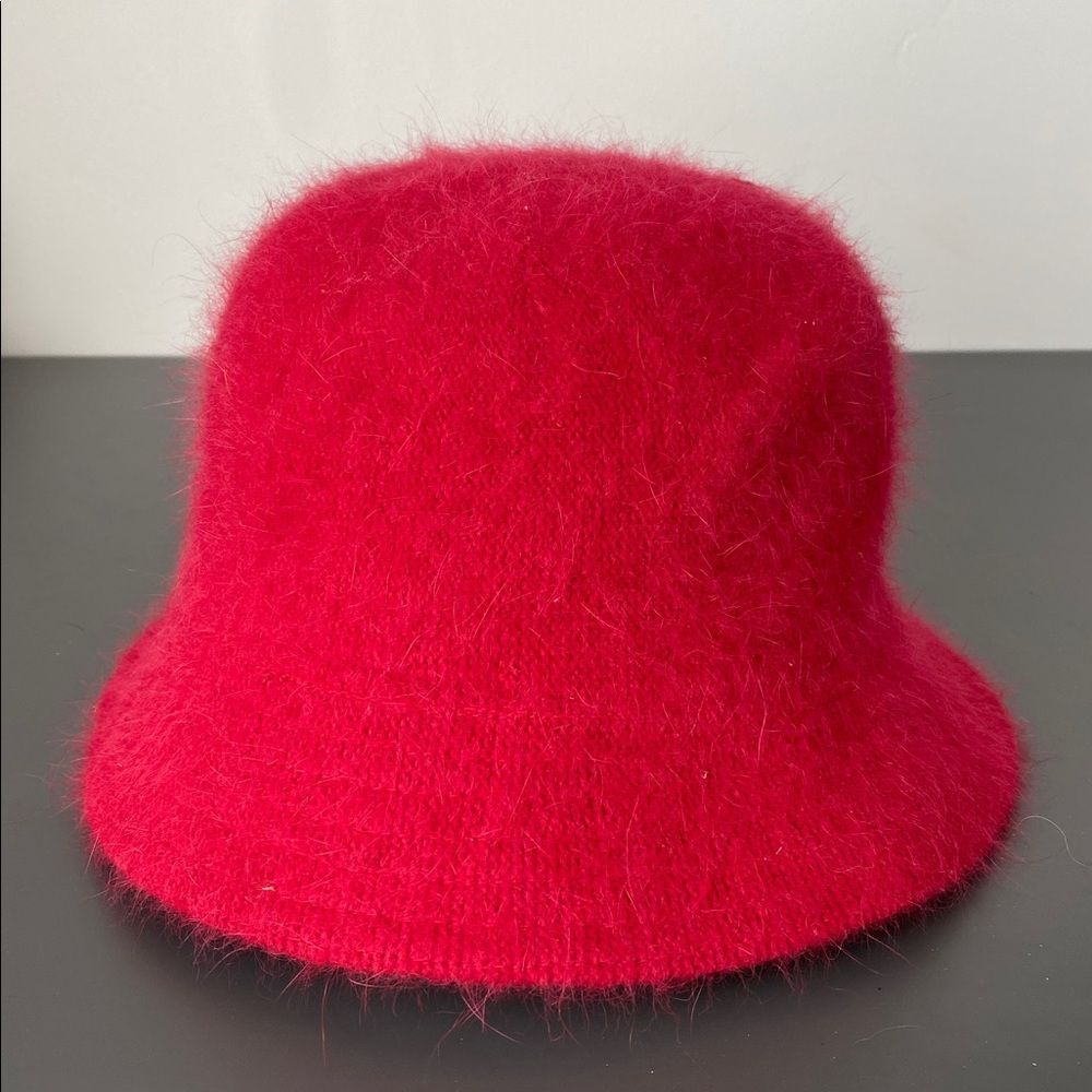 VTG Angola Wool Blend Strawberry Red Fuzzy Bucket Hat M/L Preppy Street Classic